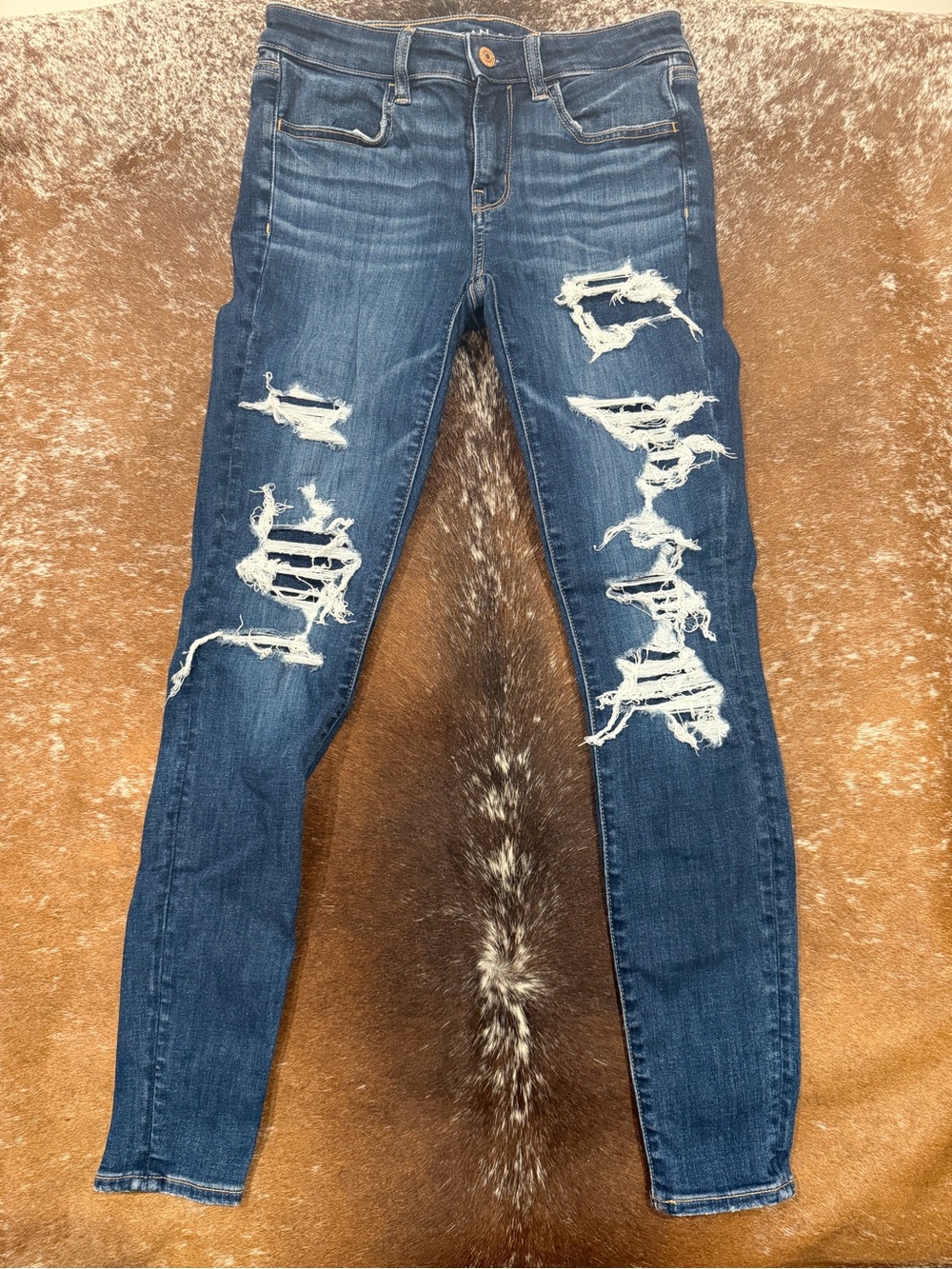 American Eagle Distressed Skinny Jeans Size 4 Regular Dark Wash
